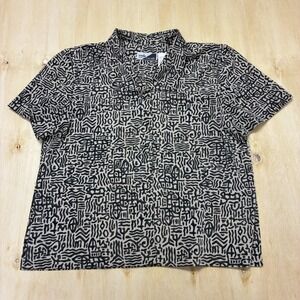 Sunshine Starshine Blouse Womens 16 Beige Geometric Collared Short Sleeve Top